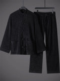 Men's 2Pcs Autumn Cotton Blend Corduroy Frog Button TangSuit Outfit