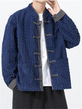 Men's Winter Plush Contrast Color Button Up Long Sleeve TangSuit Jackets