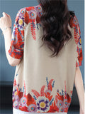 Women's Loose Floral Print Short Sleeve Knit T-Shirts