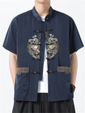 Men's Summer Cool Loong Embroidery Button Up TangSuit Shirt