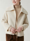 Ladies' Elegant Solid Color Lapel Waist Length Woolen Coats