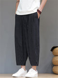 Mens Summer Striped Cotton Linen Loose Baggy Harem Pants