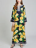 Women's Loose Flowers Print Side Split Maxi Dress