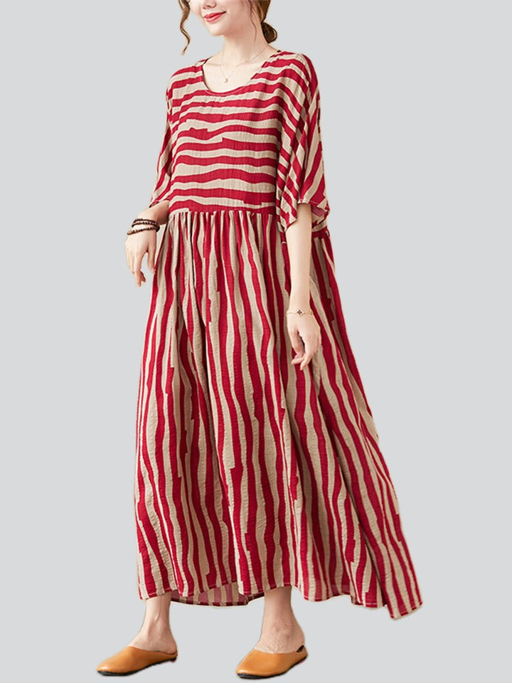 Women's Cute Striped Cotton Maxi Dress