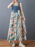 Women's Printed Denim Chiffon Patchwork Big Hem Dress