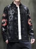 Men's Chinese Loong Embroidery Print Faux Suede Tang Suit Jackets
