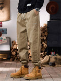 Men Cotton Blend Joggers Drawstring Elastic Waist Tapered Cargo Pants