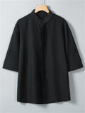 Men's Casual Cool Solid Color Stand Collar Half Sleeve Shirt