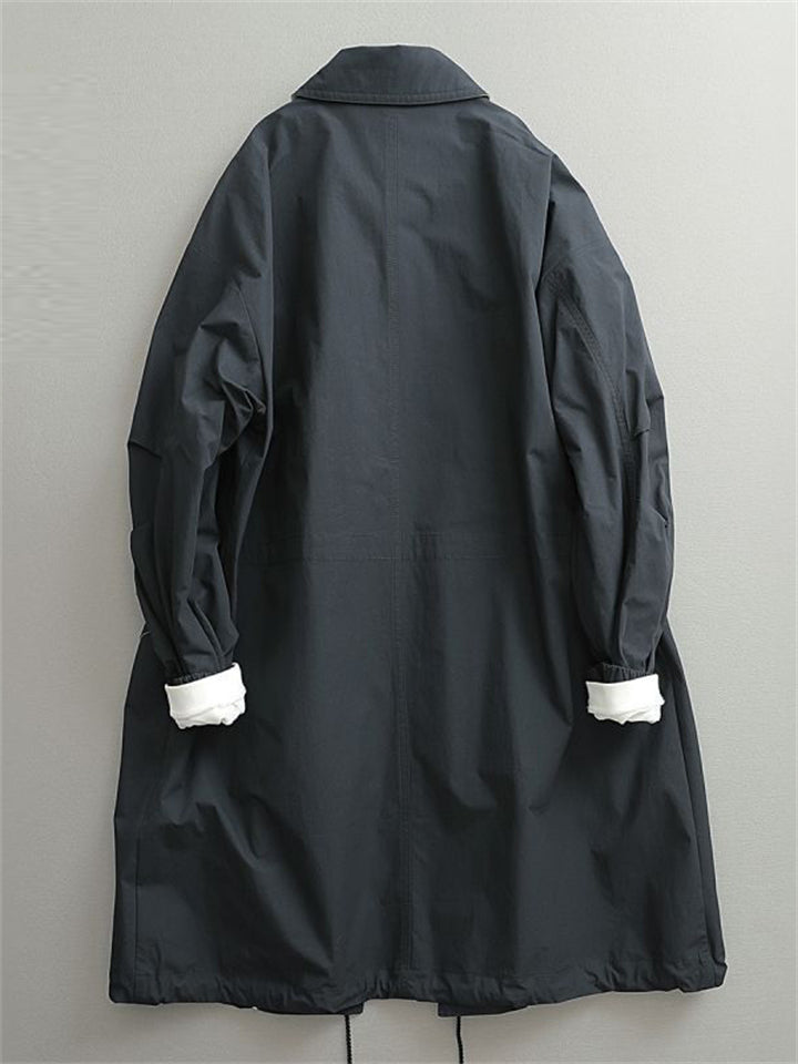 Men's Contrast Color Single-breasted Lapel Mid-length Trench Coat