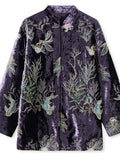 Women's Purple Round Neck Embroidered Sequin Cotton-padded Jacket