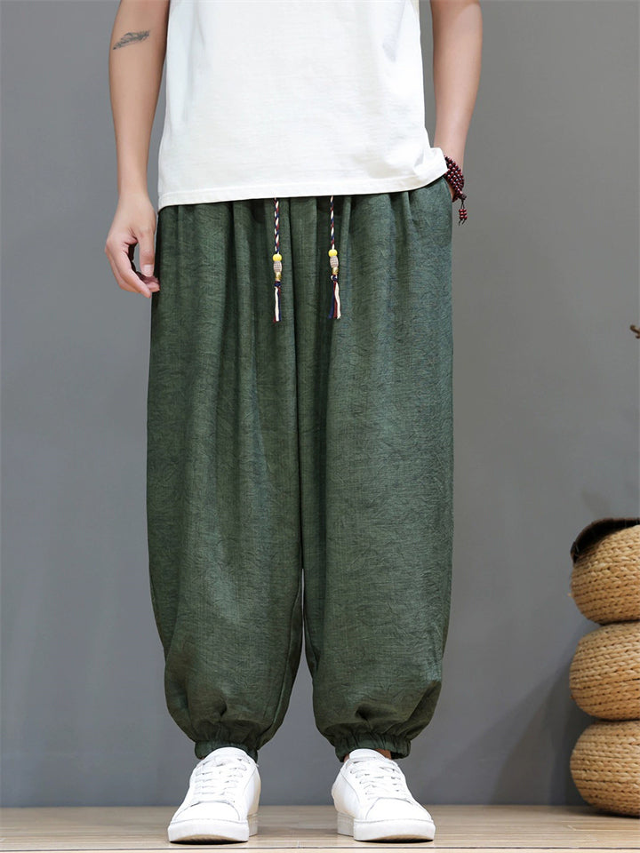 Men Ice Silk Ethnic Style Casual Baggy Harem Joggers Pants