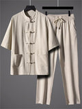 Men's Traditional Chinese Tang Suit 2-Piece Linen Set