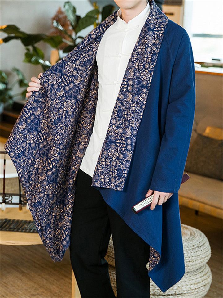 Men's Chinese Ethnic Zen Style Reversible Irregular Hem Cardigan Jackets