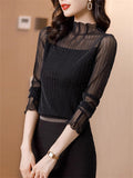 Women's High Neck Mesh Patchwork Long-sleeve Undershirt