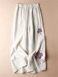 Women's Simple Comfy Ethnic Style Embroidered Wide Leg Pants