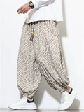 Male's Retro Geometric Texture Printed Wide Leg Bloomers Pants