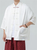 Chinese Style  Short Sleeve Drop Shoulder Tang Suit Shirts for Men
