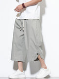 Men Summer Drawstring Wide Leg Cropped Harem Pants