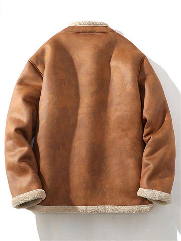 Men's Winter Faux Suede Fleeced Lined Frog Button Warm Coats