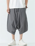 Mens Cotton Linen Striped Harem Shorts Loose Fit Capri