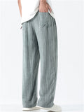 Mens Vintage Summer Linen Blend Loose Fit Casual Beach Wide Leg Pants