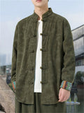 ‌Men's Chinese Style Printed Corduroy Stand Collar Buttons Jackets