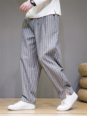 Spring Autumn Men's Fashionable Drawstring Striped Pants