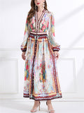 Women's Elegant V Neck Long Sleeve Floral Print Dress