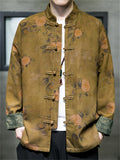 Men's Chinese Style Print Contrast Color Stand Collar TangSuit Jacket