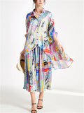 Women's 2Pcs Summer Flowers Print Lapel Satin Top & Pants