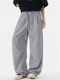 Mens Elastic Waist Striped Baggy Wide Leg Streetwear Pants