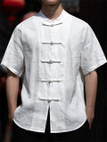 Men's Summer Linen Button Up Stand Collar Tang Suit Shirts