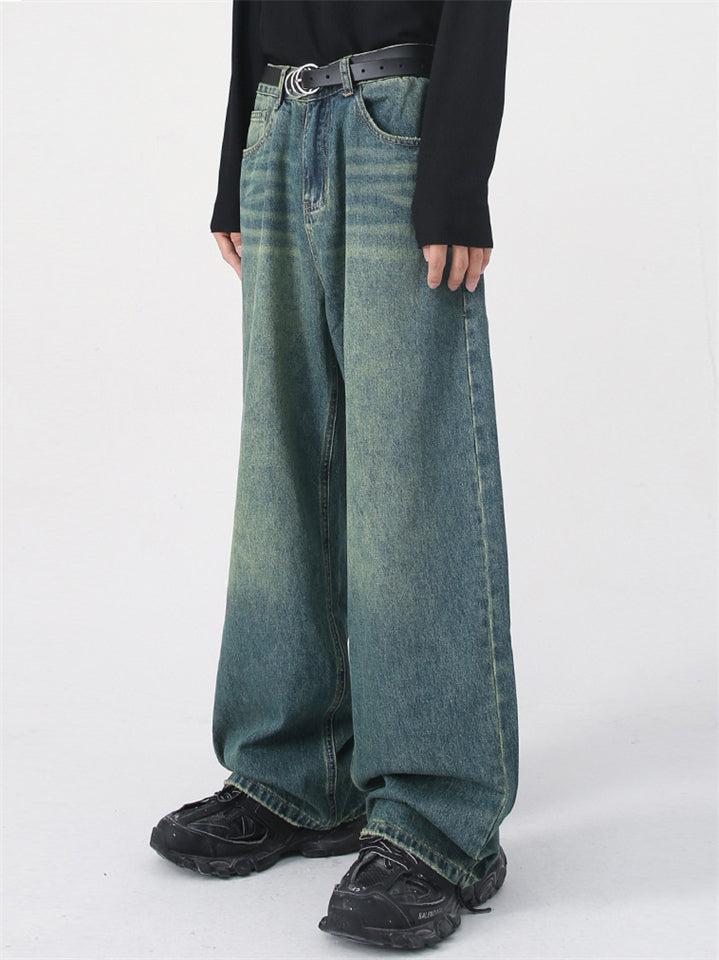 Men Wide Leg Jeans Baggy Fit Y2K Vintage Wash Denim Pants