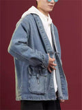 Men's Solid Color Long Sleeve Collarless Cardigan Denim Jacket
