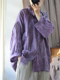Loose Linen Distressed Textured Long Sleeve Shirt for Women