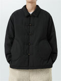 Male Lapel Metal Button Checkered Cotton Coat