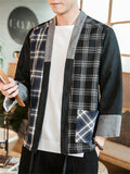 Men's Chinese Zen Style Plaid Patchwork Cardigan Jacket