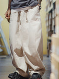 Men Japanese Style Cotton Wide Leg Drawstring Baggy Loose Fit Cargo Pants