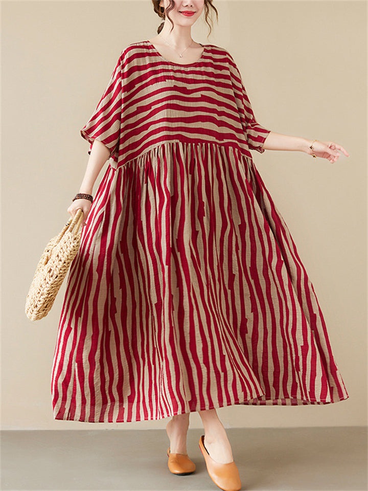 Women's Cute Striped Cotton Maxi Dress