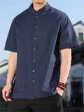 Men's Simple Short Sleeve Ramine Blend Mandarin Collar Casual Shirts