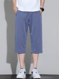 Mens Summer 3/4 Capri Pants Below Knee Loose Cropped Shorts