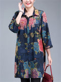 Plus Size Summer Floral Print  3/4 Sleeve Shirt for Women