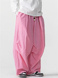 Men's Retro Solid Color Drawstring Wide Leg Cargo Pants