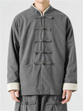 Men's Retro Chinese Style Contrast Stand Collar Corduroy Tangsuit Jackets
