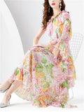 Women's Summer Floral One Shoulder Asymmetric Maxi Dresses