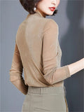 Women's High Neck Bling Solid Color Long-sleeve Undershirt