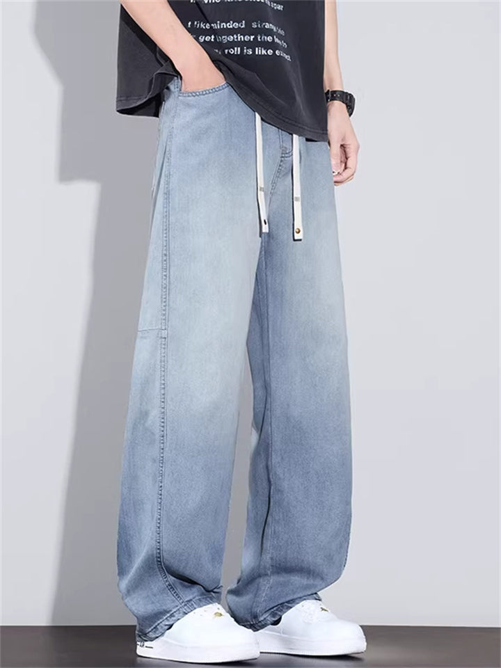 Mens Summer Drawstring Wide Leg Baggy Denim Scimitar Jeans