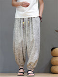 Men Ice Silk Ethnic Style Casual Baggy Harem Joggers Pants