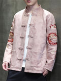 Men's Chinese Loong Embroidery Print Faux Suede Tang Suit Jackets