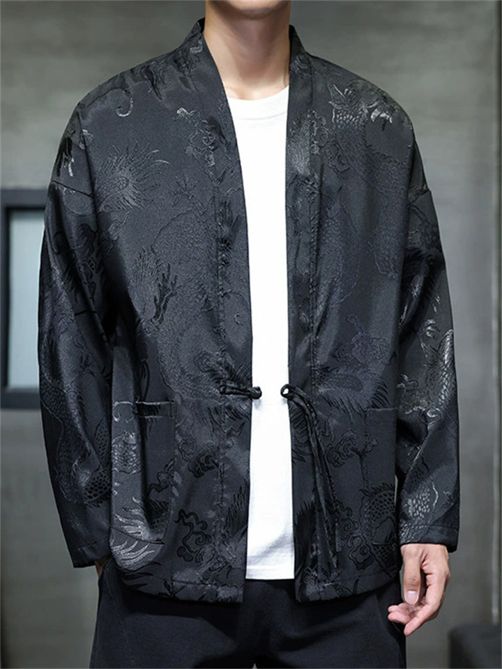 Men's Chinese Style Dragon Jacquard Lace-up Cardigan Outwear